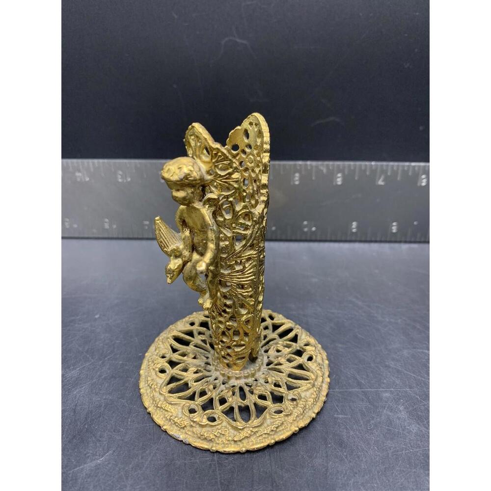 Vintage Gold Revlon Cherub Angel Filigree Candle Holder Fancy Hollywood Regency